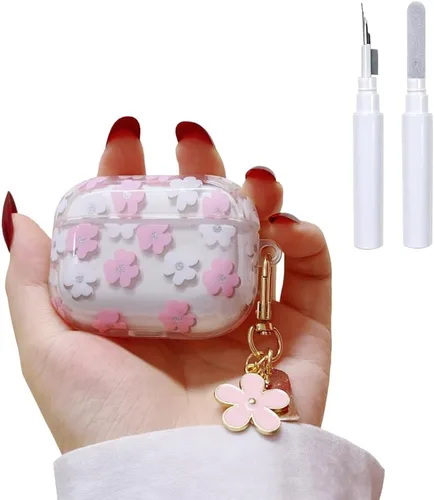 Miniatura 12 de Funda protectora para AirPods Pro de 1ª generación con llavero, bonita funda protectora para auriculares con flores negras y flores, TPU suave