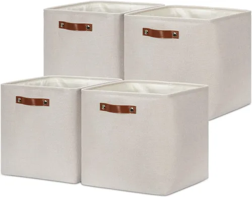 Miniatura 41 de DULLEMELO Juego de 4 cubos de almacenamiento, cesta de almacenamiento de tela para estantes, armario, cuarto del bebé, almacenamiento de juguetes