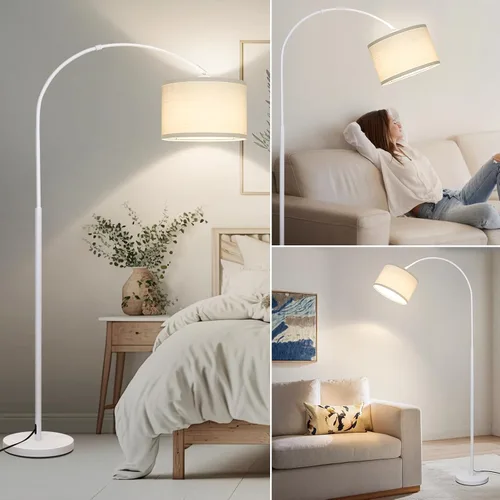 Miniatura 6 de Seaside village - Lámpara de pie para sala de estar, lámpara de pie de arco regulable con pantalla colgante ajustable blanca, lámpara de pie moderna