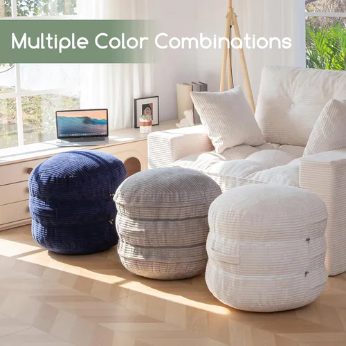 Miniatura 8 de HIGOGOGO Puf otomano relleno redondo moderno relleno de espuma pufs de 20 x 18 pulgadas, otomanos modulares separados en cojines de suelo para silla