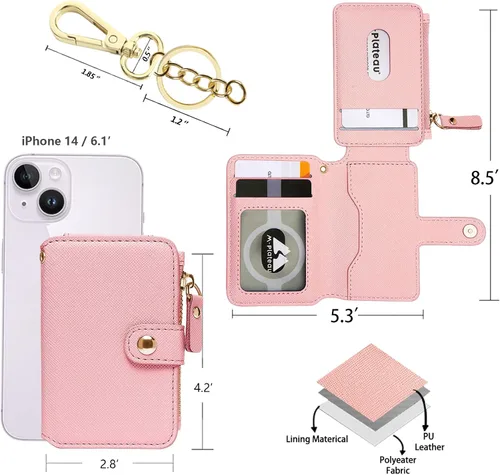 Miniatura 38 de Cartera con llavero, tarjetero con bloqueo RFID de piel, funda para tarjetas de crédito con cremallera para mujer