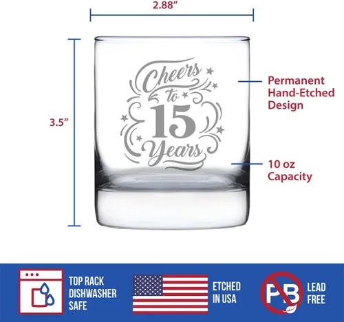 Miniatura 5 de Regalos personalizados de cristal de whisky para mujeres y hombres, decoración de fiesta de 15 aniversario, vasos de 10.25 onzas