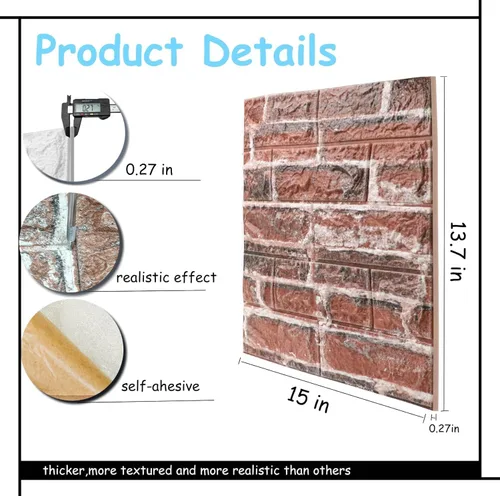 Miniatura 2 de Paneles de pared 3D para despegar y pegar en piedra roja y blanca, 10 piezas de papel tapiz 3D de piedra de espuma XPE, paneles de pared de ladrillo