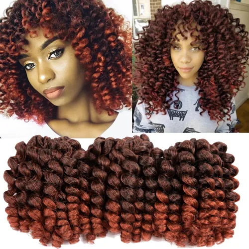 Miniatura 34 de Cabello de Ganchillo Jamaicano Saltarín de 8 Pulgadas 5 Paquetes 2X Rizo de Varita Ringlet Cabello de Ganchillo Pre-Enrollado Rizo Saltarín