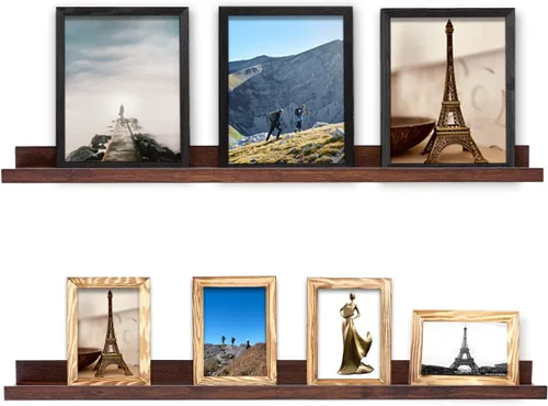 Miniatura 23 de Estantes flotantes negros para pared de 24 pulgadas con reborde, repisa moderna para cuadros, estantes de pared para fotos, decoración
