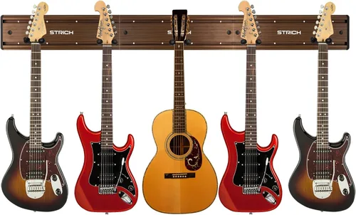 Miniatura 9 de STRICH Perchas de montaje en pared para guitarra, capacidad para 5 guitarras, aluminio pintado de negro, estante de metal de aluminio fuerte, juego