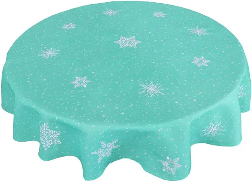 Miniatura 5 de Mantel bordado de copos de nieve para Navidad (azul claro, redondo de 70 pulgadas)