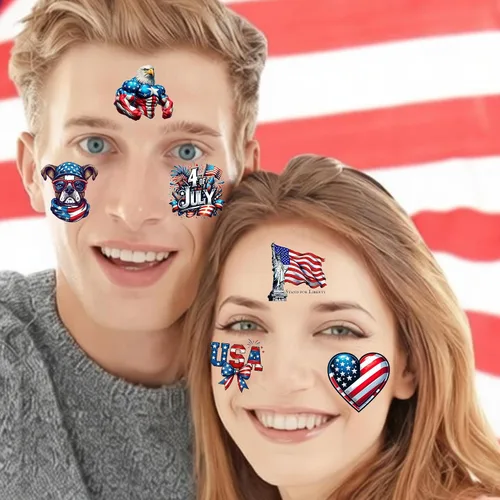 Miniatura 7 de 49 tatuajes patrióticos estadounidenses del 4 de julio, tatuajes temporales del Día de la Independencia, tatuajes temporales rojos, blancos