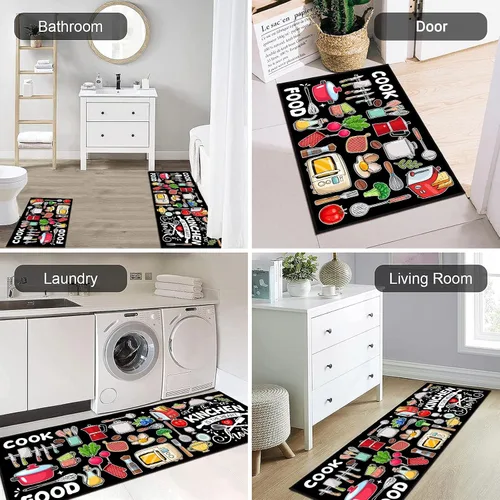 Miniatura 6 de Farmhouse Kitchen Rules Alfombra Juego de 2 Piezas, Decoración Rústica Negra Alfombras de Cocina, Tapetes de Piso Antideslizantes Absorbentes