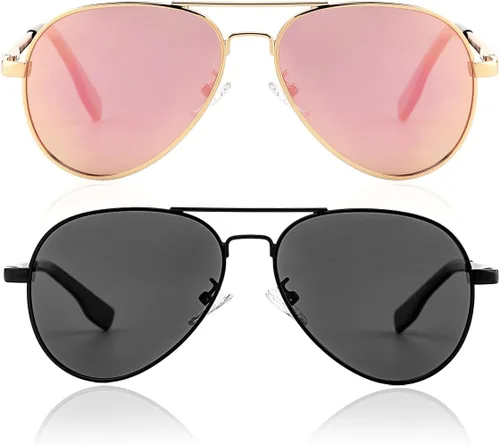 Miniatura 77 de Gleyemor Lentes de sol polarizados estilo aviador para niños y niñas, jóvenes, adolescentes, dos tamaños de 1.969 in y 2.047 in