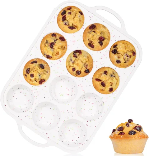 Miniatura 13 de CAKETIME Molde para mini muffins, molde para mini cupcakes con marco reforzado de metal, moldes para muffins de silicona antiadherentes con asa