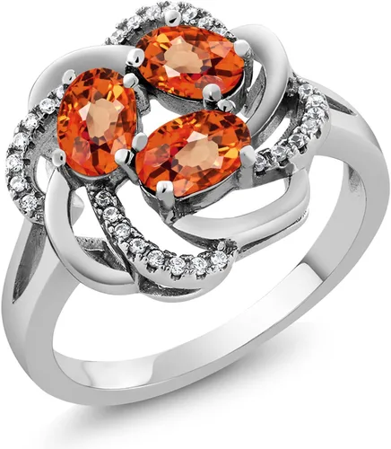 Miniatura 10 de Gem Stone King Flower Blossom Gemstone Birthstone Ring in 925 Sterling Silver 3-Stone Oval 6X4MM with Sparkling Accents Wedding Anniversary