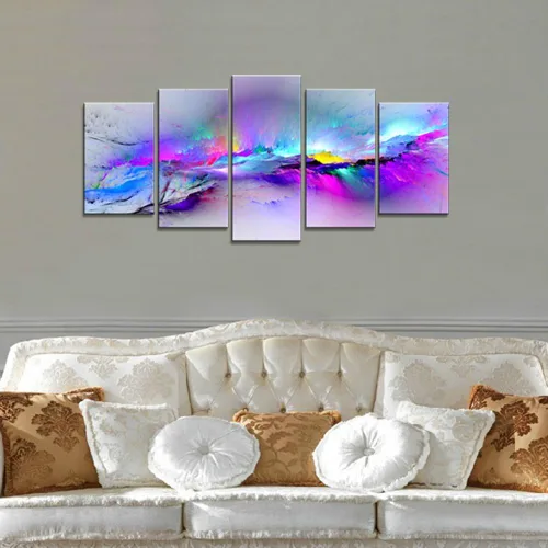 Miniatura 4 de Wieco Art Impresiones en lienzo Giclée de colores cambiantes, 5 paneles, ilustraciones modernas, paisajes a fotos impresas en lienzo abstracto, arte