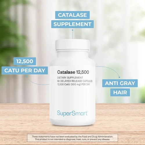 Miniatura 3 de Supersmart - Catalase 500mg por día (12500 CatU) - Enzima natural - Suplemento anti canas Sin OMG y sin gluten - 60 cápsulas de liberación
