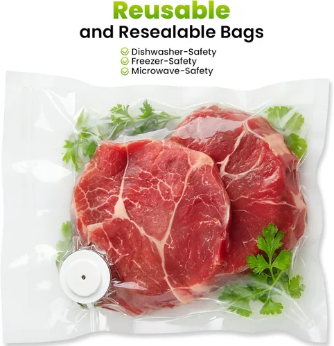 Miniatura 6 de Sellador al vacío compacto para alimentos, máquina selladora al vacío de mano recargable con 30 bolsas selladoras al vacío reutilizables, sellador