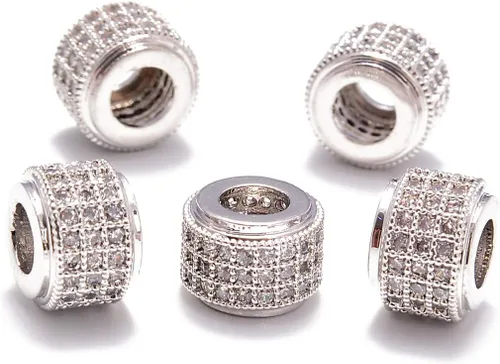 Miniatura 14 de AD Beads Corona de diamantes de imitación de circonita con agujero grande, cuentas espaciadoras (10 unidades, corona transparente sobre oro