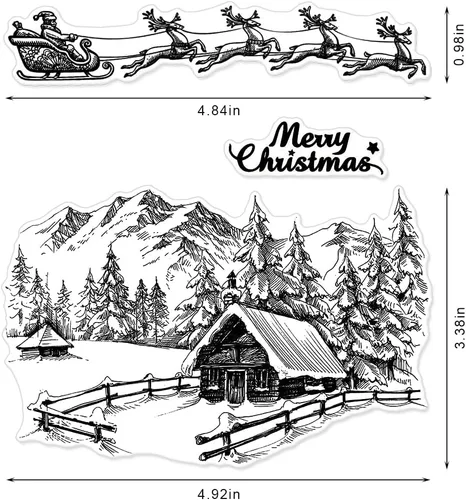 Miniatura 2 de Sellos transparentes de montaña de Navidad para hacer tarjetas y decoraciones de álbum de fotos, sellos de silicona del trineo de Santa Claus sellos