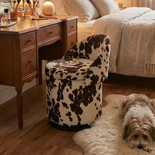 Miniatura 8 de Ya-Home Silla Otomana Giratoria Moderna para Tocador, Sillas de Club Tipo Barril Tapizadas en Sherpa con Giro de 360° y Almacenamiento, Cómodo