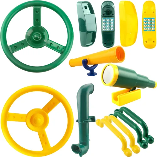 Juego de 11 piezas de columpio para patio de recreo, accesorios de plástico para volante pirata con asas de seguridad, telescopio, periscopio,