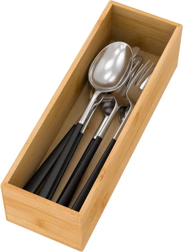 Miniatura 16 de Organizador de cajones de bambú portautensilios para cocina, organizador de almacenamiento de cubiertos de madera pequeña, bandeja de caja apilable