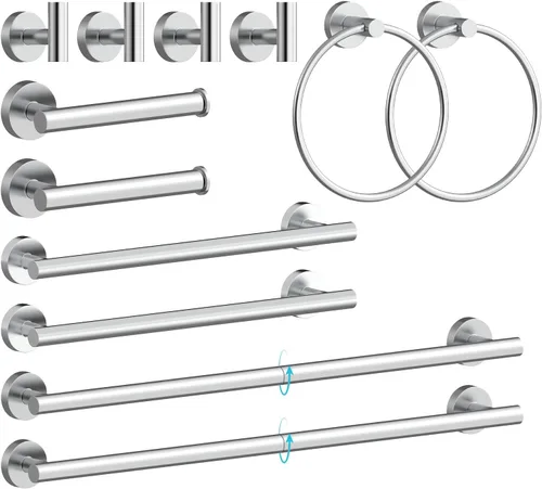 Miniatura 10 de Juego de accesorios de baño de 5 piezas de acero inoxidable SUS 304 de oro cepillado de 26 pulgadas, juego de toallero de baño, conjunto