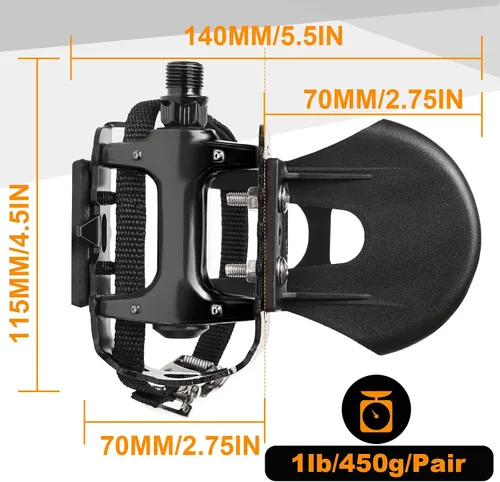 Miniatura 6 de Pedales de Bicicleta Bucklos con Jaulas y Correas para Dedos del Pie - Jaulas de Clips para Dedos de Bicicleta Compatible con Bicicleta de Negro