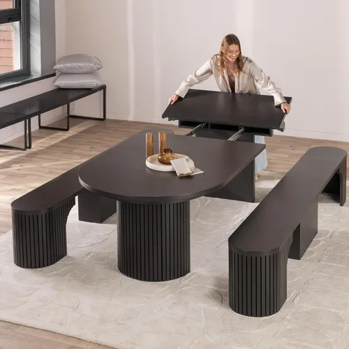 Miniatura 22 de Transformer Table - Mesa de comedor redonda extensible de madera maciza, mesa de comedor redonda extensible, muebles modernos que ahorran espacio