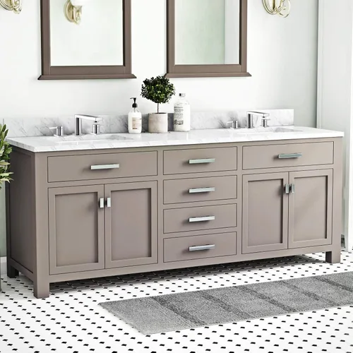Miniatura 2 de Grifos de latón de lujo para fregadero de baño de 3 agujeros, 2 manijas, 8 pulgadas y montaje de drenaje desplegable de acero inoxidable, cromado