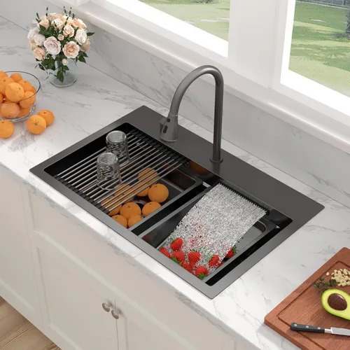 Miniatura 40 de Sarlai 15 Fregadero de Barra de 15x15 Pulgadas para Cocina, Fregadero de Barra de Acero Inoxidable de Calibre 16, Estación de Trabajo con Repisa