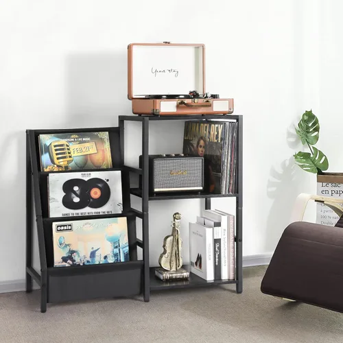 Miniatura 7 de Bikoney Soporte para Tocadiscos, Soporte para Tocadiscos con Almacenamiento de Discos de Vinilo de 3 Niveles, Mesa para Tocadiscos de Hasta 200