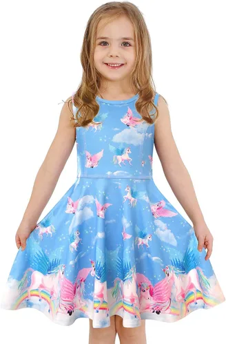 LaBeca - Vestido sin mangas o de manga larga para niñas, vestidos casuales con diseño de unicornio o sirena para niñas pequeñas o grandes
