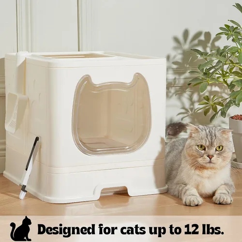 Miniatura 6 de Gefryco Caja de arena plegable para gatos con tapa, caja de arena cubierta para gatos pequeños y medianos, orinal cerrado para gatos con pala