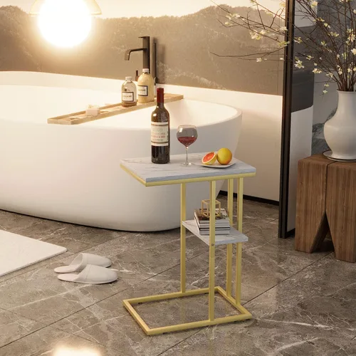 Miniatura 5 de Easy Paws - Mesa auxiliar en forma de C, mesa lateral pequeña para sofá y cama, mesa de aperitivos dorada para espacios pequeños, sala de estar