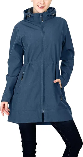 Miniatura 10 de 33,000ft Chaqueta de Lluvia Impermeable para Mujer de Softshell Largo con Capucha y Forro de Forro Polar, Cortavientos