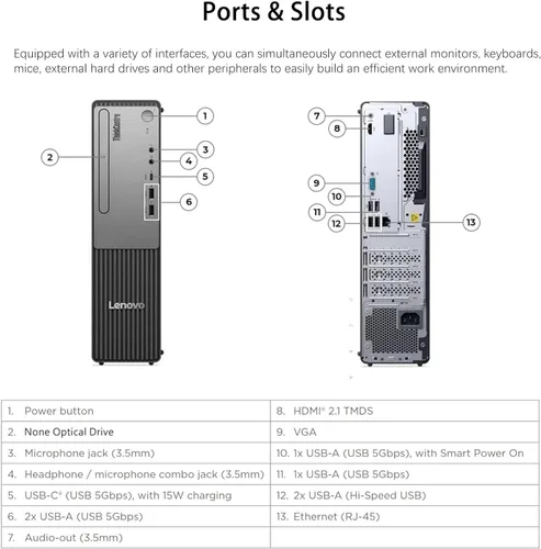 Miniatura 8 de Lenovo ThinkCentre - Escritorio empresarial de factor de forma pequeño, Intel Core i7-13620H de 13ª generación, memoria DDR5 de 64 GB, SSD de 2 TB