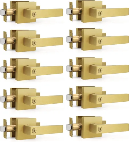 Miniatura 40 de Gobrico 1 paquete de manijas cuadradas de privacidad para puerta en acabado negro mate, manijas interiores sin llave, reversibles para puertas