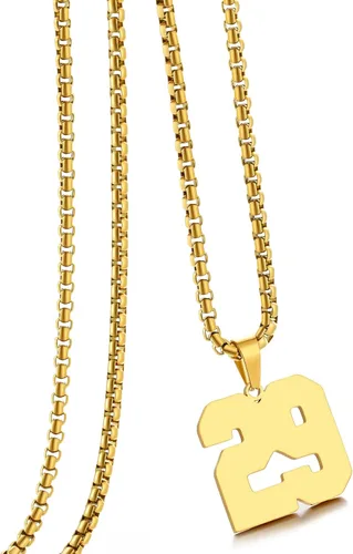 Miniatura 85 de Collar de Número Dorado para Hombre, Cadena de Acero Inoxidable con Colgante de Número para Atletas, Joyería Deportiva Personalizada para Niños
