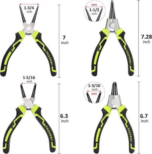 Miniatura 3 de FASTPRO - Juego de alicates de anillo de presión de 4 piezas de 7 pulgadas, kit de alicates de clip interno y externo con mandíbula recta/doblada