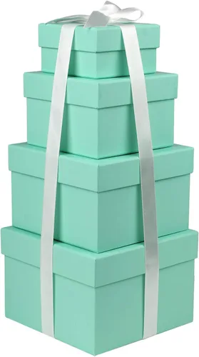 Briful Cajas de regalo cuadradas con tapas, juego de 4 cajas de regalo verde azulado, cajas de regalo de varios tamaños, cajas de regalo para Color