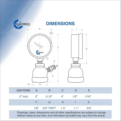 Miniatura 6 de Manómetro de Presión de Prueba de Gas 60 Libras, 60 PSI / 400 kPa, Conexión FNPT de 3/4", Válvula de Latón, Ensamble de Cuerpo con Forma de Campana