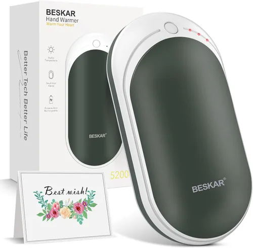 Miniatura 9 de BESKAR Calentador de manos recargable, calentador de manos eléctrico de 5200 mAh, calefacción de doble cara, carga rápida USB, calentador de manos