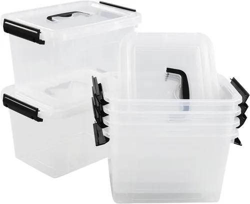 Paquete de 6 cajas de almacenamiento de plástico de 5 litros con tapa, cajas con tapa transparente