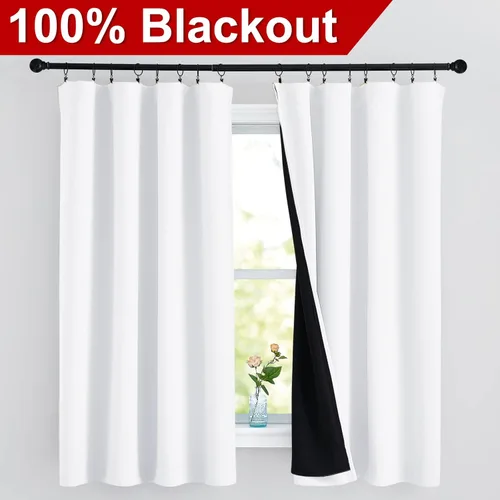 Miniatura 2 de NICETOWN Cortinas blancas 100% opacas, 2 capas gruesas completamente opacas con bolsillo para barra, cortinas aislantes térmicas para Blanco puro
