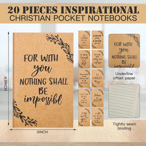 Miniatura 2 de Yeaqee Christian Gifts - Bolígrafo retráctil de bambú, versículo de la Biblia, cuaderno inspirador, llavero de bolsas de organza para mujeres