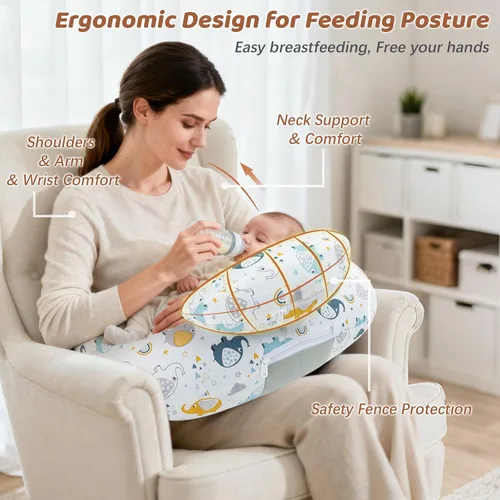 Miniatura 2 de KAKIBLIN Almohada de lactancia, almohadas inflables de lactancia, almohada de alimentación manos libres para aliviar el dolor de espalda con correa