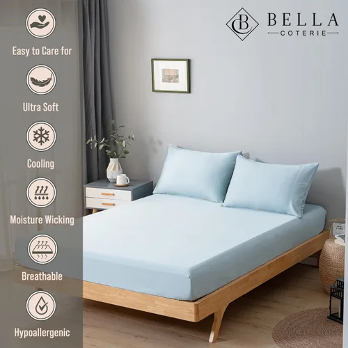 Miniatura 2 de Bella Coterie - Sábana bajera ajustable de viscosa de bambú de lujo tamaño King, 100 % cultivada orgánicamente, ultrasuave, refrescante para Azul