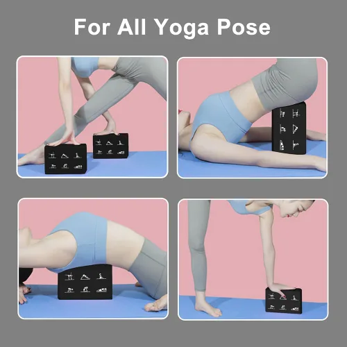 Miniatura 7 de Juego de 2 bloques de yoga y 2 correas de yoga, bloques de espuma EVA antideslizantes, ladrillos de yoga de alta densidad con correa de 6 pies, Negro
