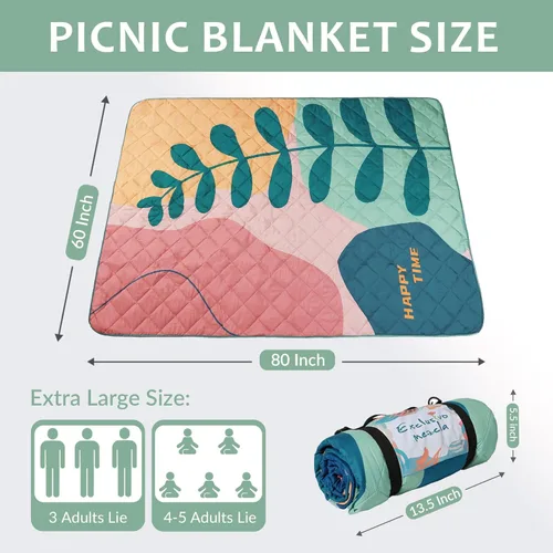 Miniatura 3 de Exclusivo Mezcla Manta de picnic impermeable de 60 x 80 pulgadas, manta de camping moderna a prueba de arena de poliéster floral multicolor grande