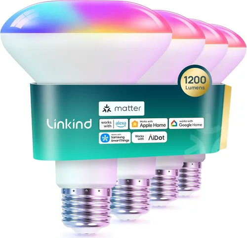 Miniatura 12 de Linkind Matter BR30 - Bombillas inteligentes con diseño elástico y color Aurascape de 4 zonas, bombilla de inundación inteligente empotrable de 850