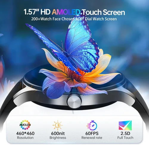 Miniatura 2 de Woneligo Reloj inteligente para hombre, AMOLED de 1.57 pulgadas, pantalla táctil, reloj de fitness para iPhone y Android, monitor de frecuencia